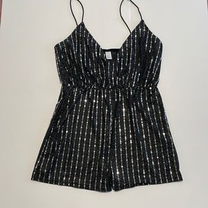 Black and Silver Sparkly Romper size M